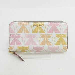 Miu Miu Madras Cat Round Zip Long Wallet White